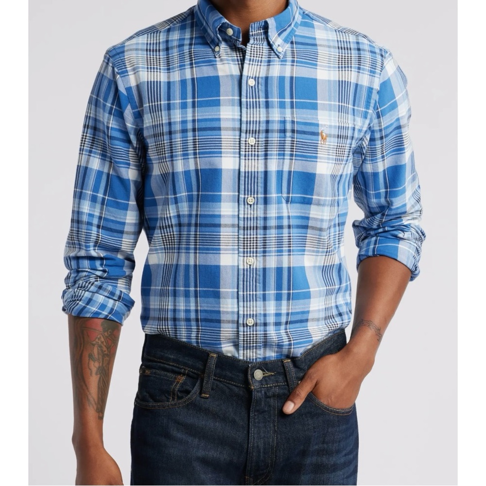 NWT Polo Ralph Lauren Classic Fit Blue Plaid Oxford Button-Down Shirt Men's XXL